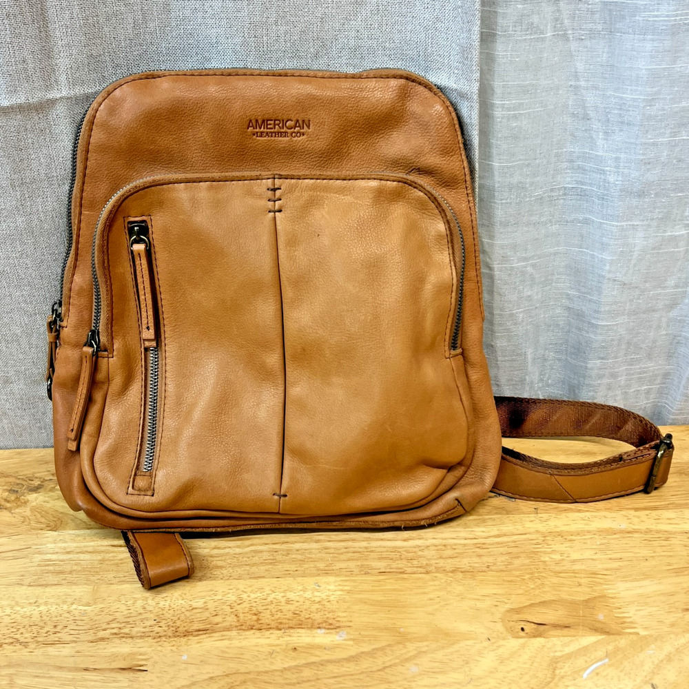 American Leather Co Cleveland Backpack Tan Latte Brandy All Leather 12 x 10 READ